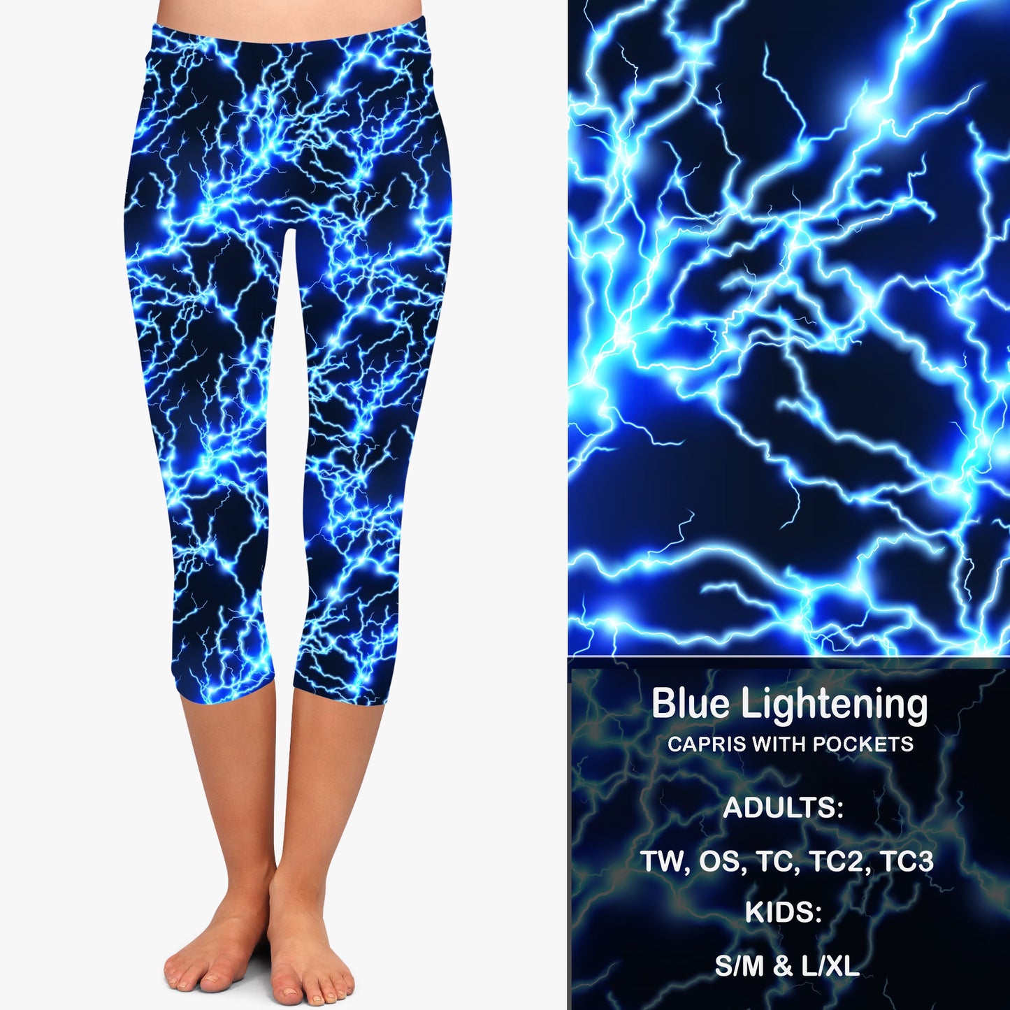BLUE LIGHTENING - Leggings & Capris with Pockets Preorder Closes 7/31