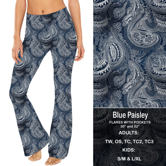 Blue Paisley - Yoga Flares with Pockets Preorder Closes 2/23