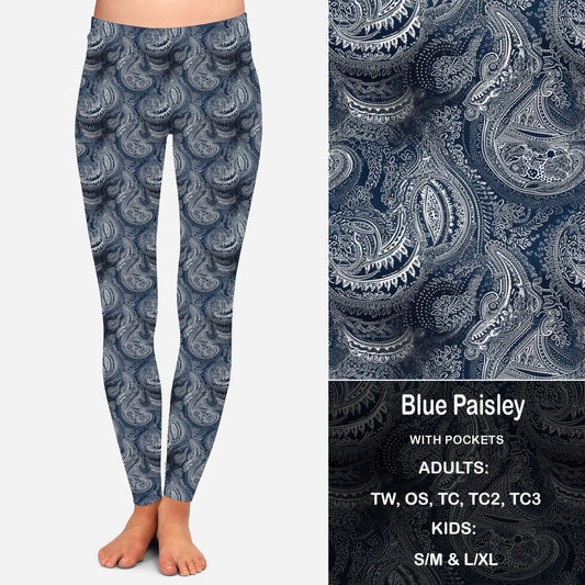 Blue Paisley Leggings & Capris with Pockets Preorder Closes 2/23