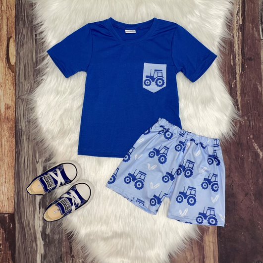 Blue Tractor Tee & Short Set