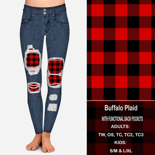 Buffalo Plaid Faux Denim Peekaboo Leggings with Pockets Preorder Closes 9/18  eta Late October