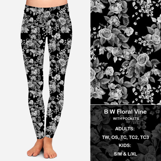 B W Floral Vine Leggings & Capris with Pockets  Preorder Closes 7/14 eta Late August