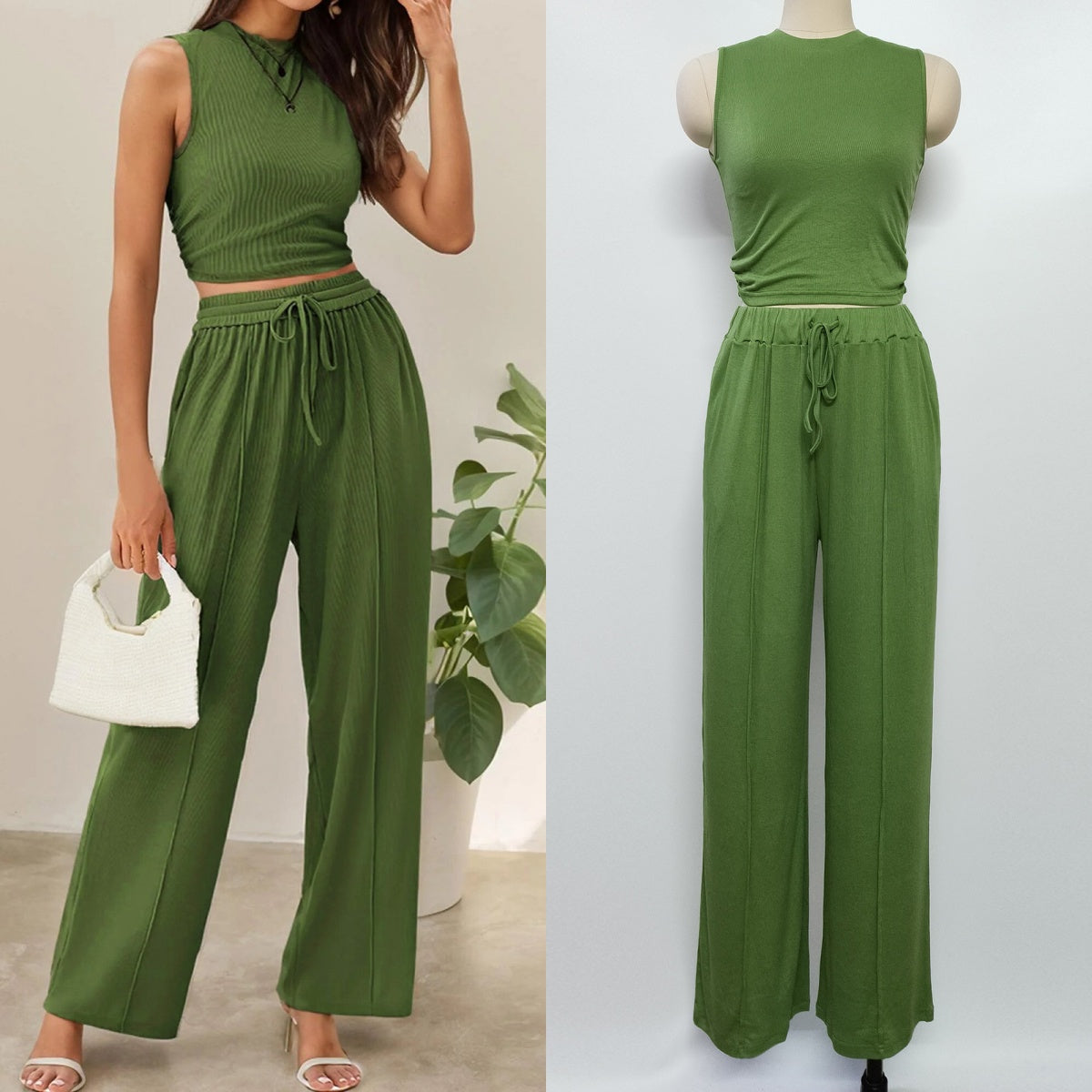 Ribbed Knit cropped tank + drawstring set - Week of 7.7