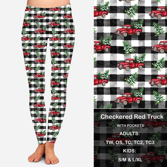 Checkered Red Truck  Leggings with Pockets