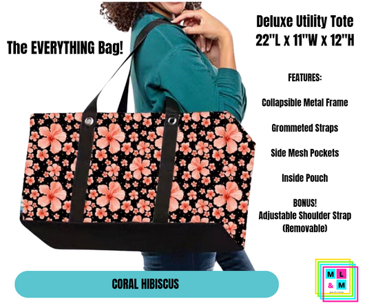 Coral Hibiscus Collapsible Tote