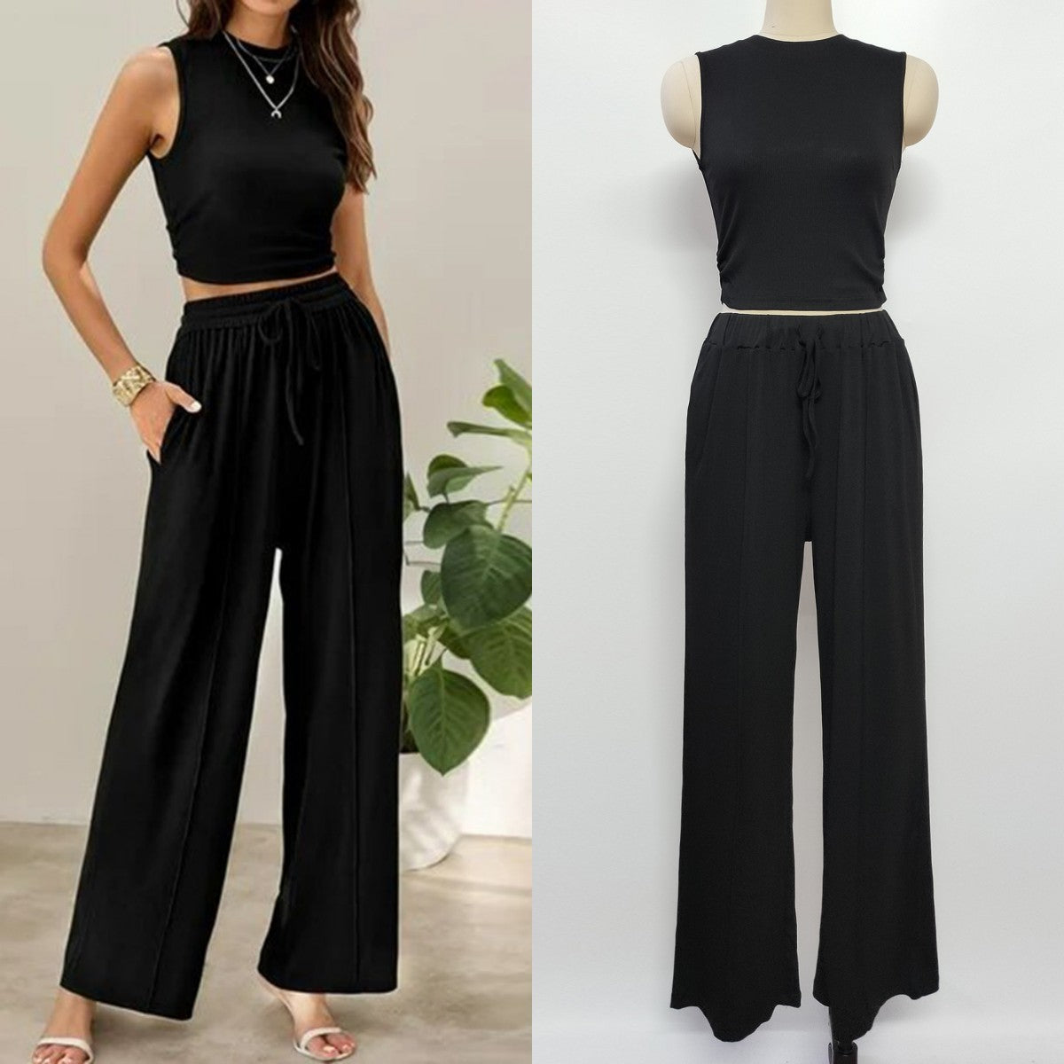 Ribbed Knit cropped tank + drawstring set - Week of 7.7R