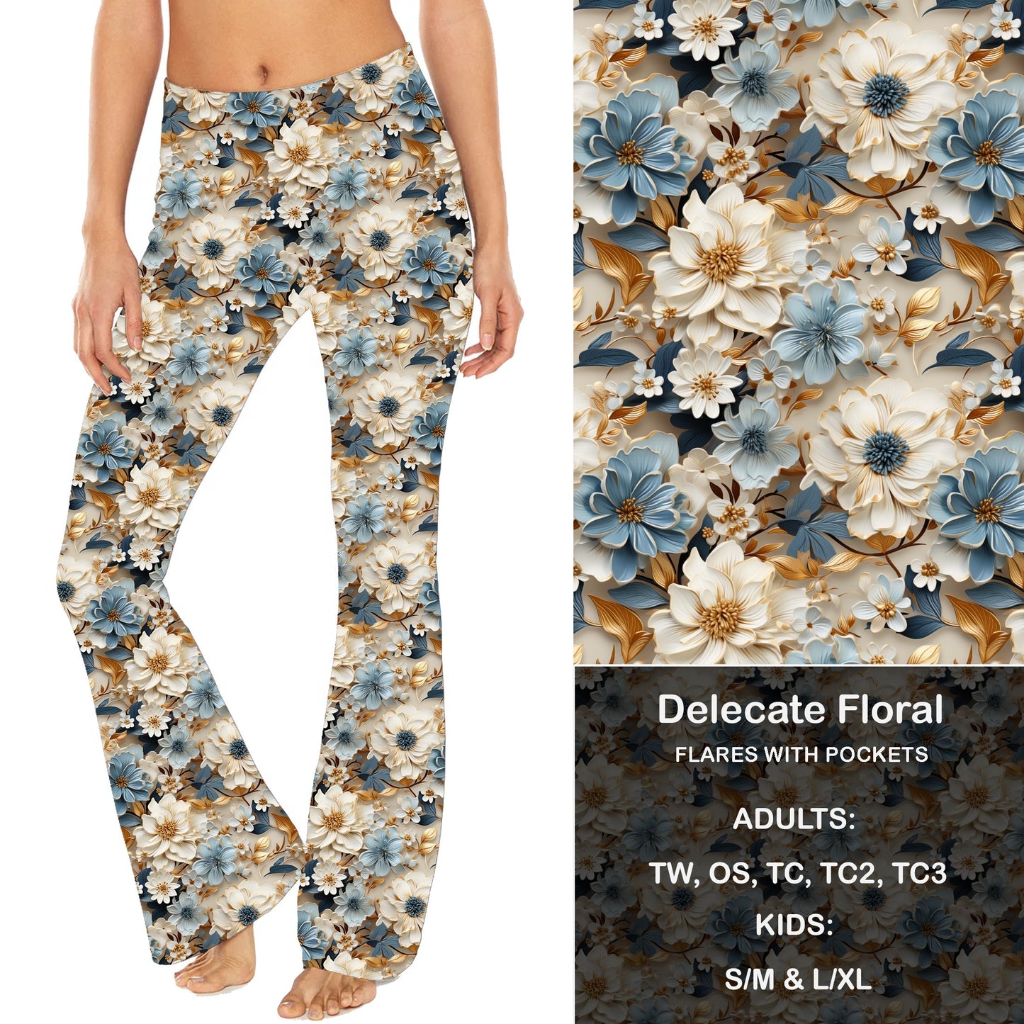 Delecate Floral- Yoga Flares with Pockets