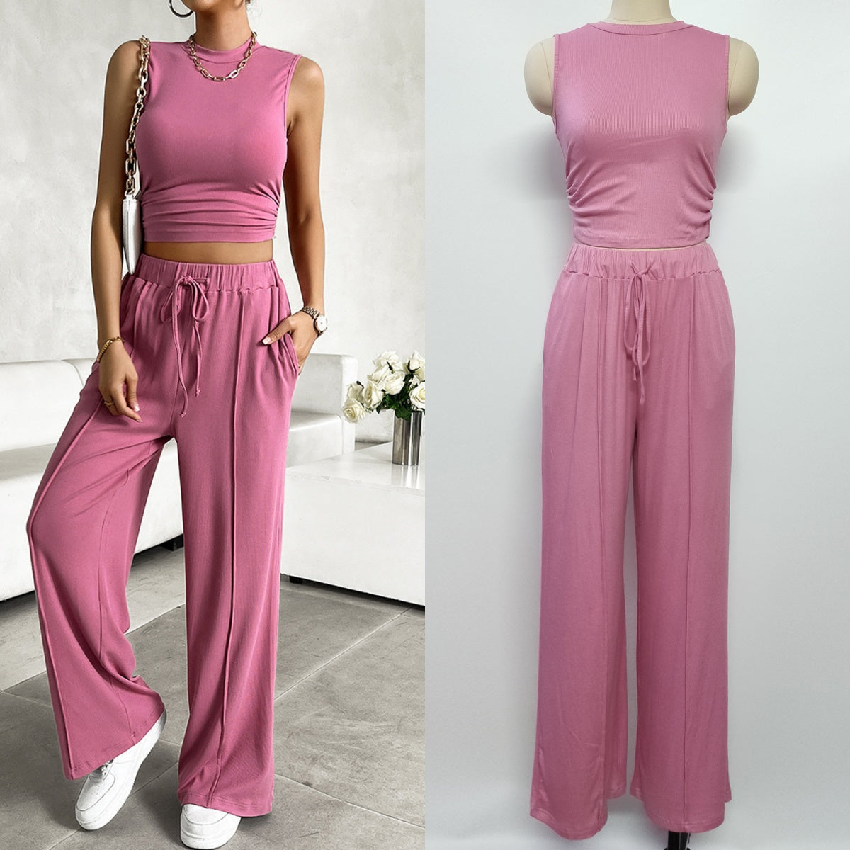 Ribbed Knit cropped tank + drawstring set - Week of 7.7