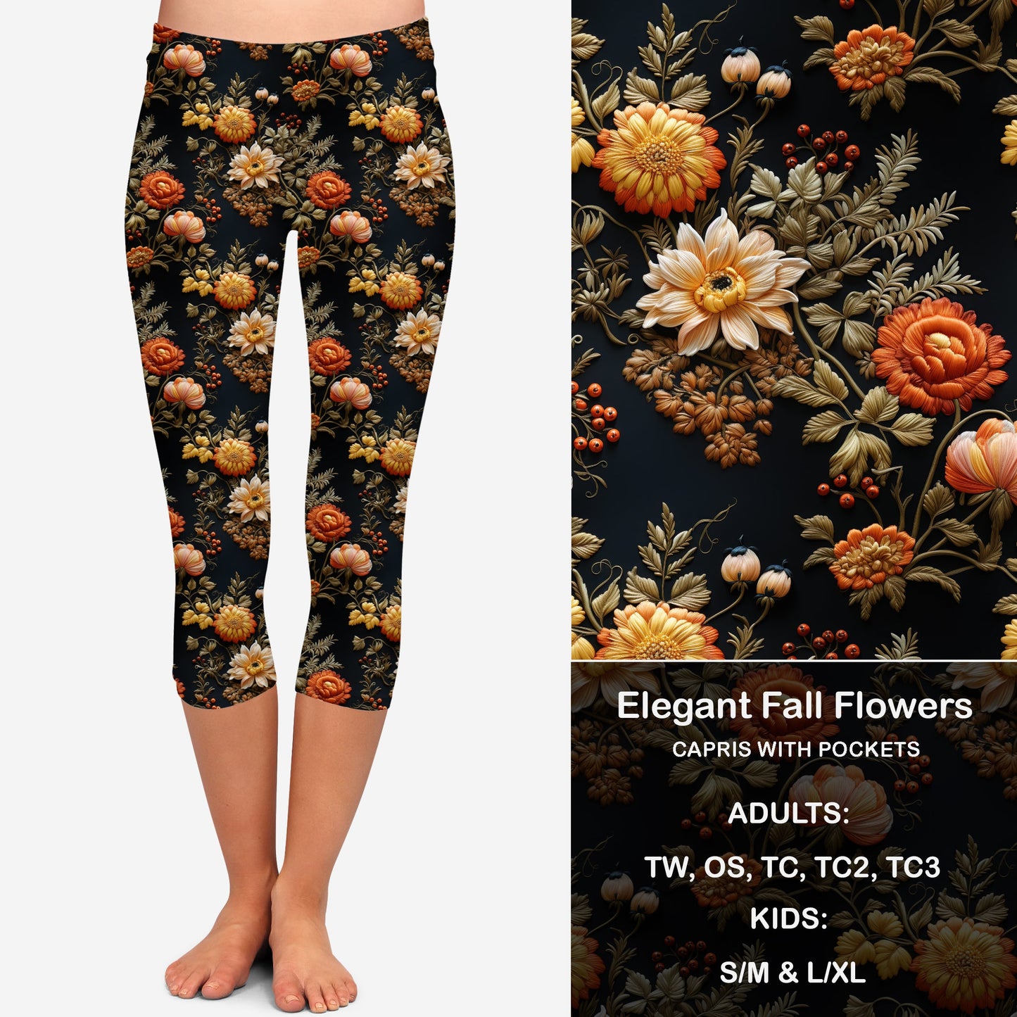 Elegant Fall Flowers Leggings & Capris with Pockets Preorder Closes 7/31 eta September