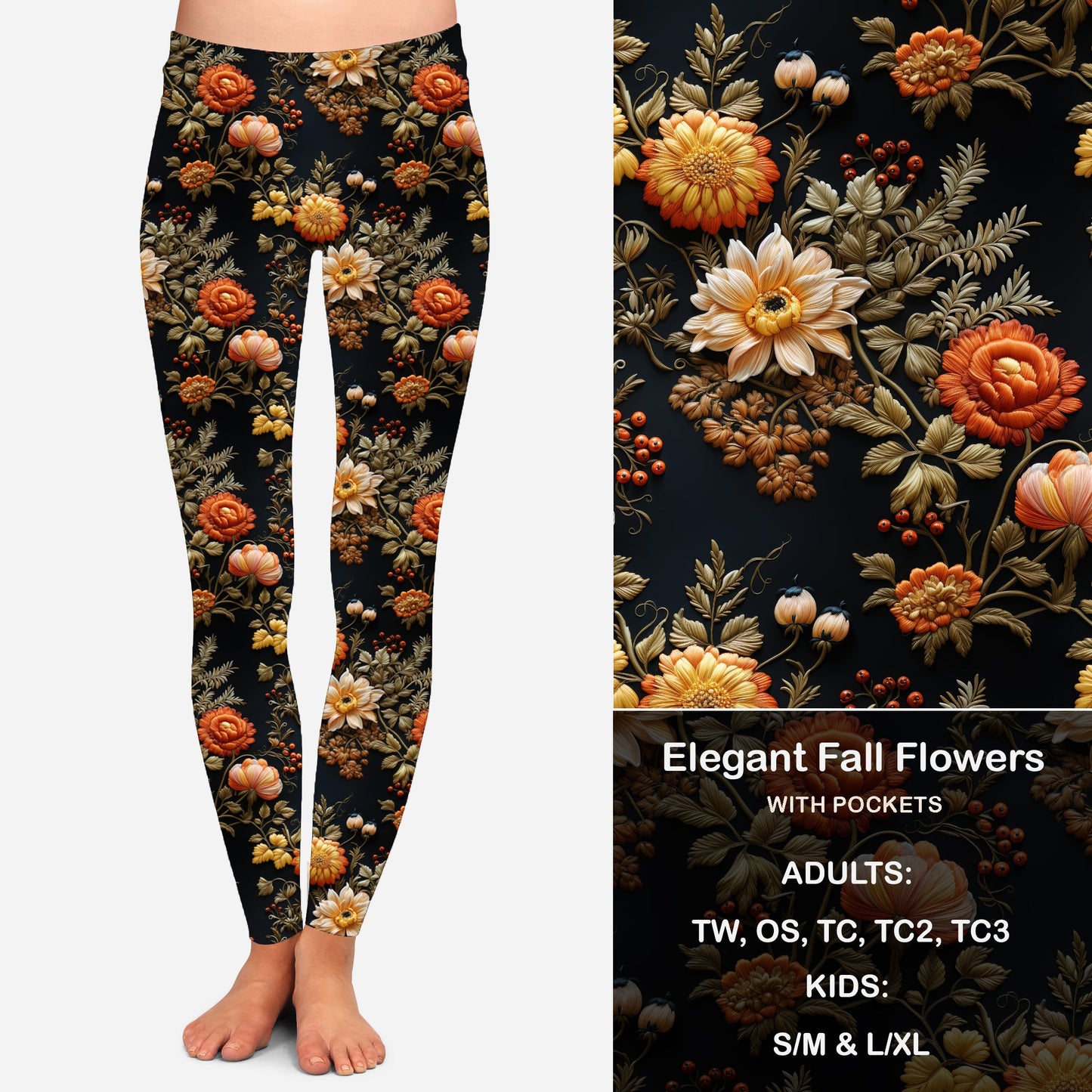 Elegant Fall Flowers Leggings & Capris with Pockets Preorder Closes 7/31 eta September