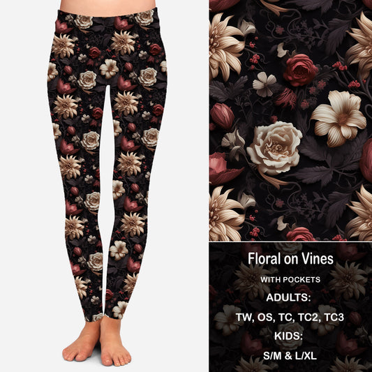 FLORAL ON VINES - Leggings & Capris with Pockets Preorder Closes 7/31
