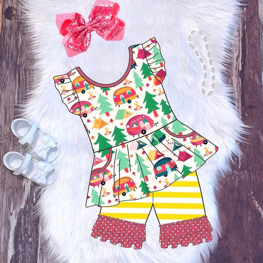 Wanderlust Camping Pocket Peplum Short Set