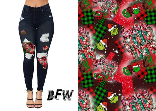 Grinch Plaid Peekaboo Leggings