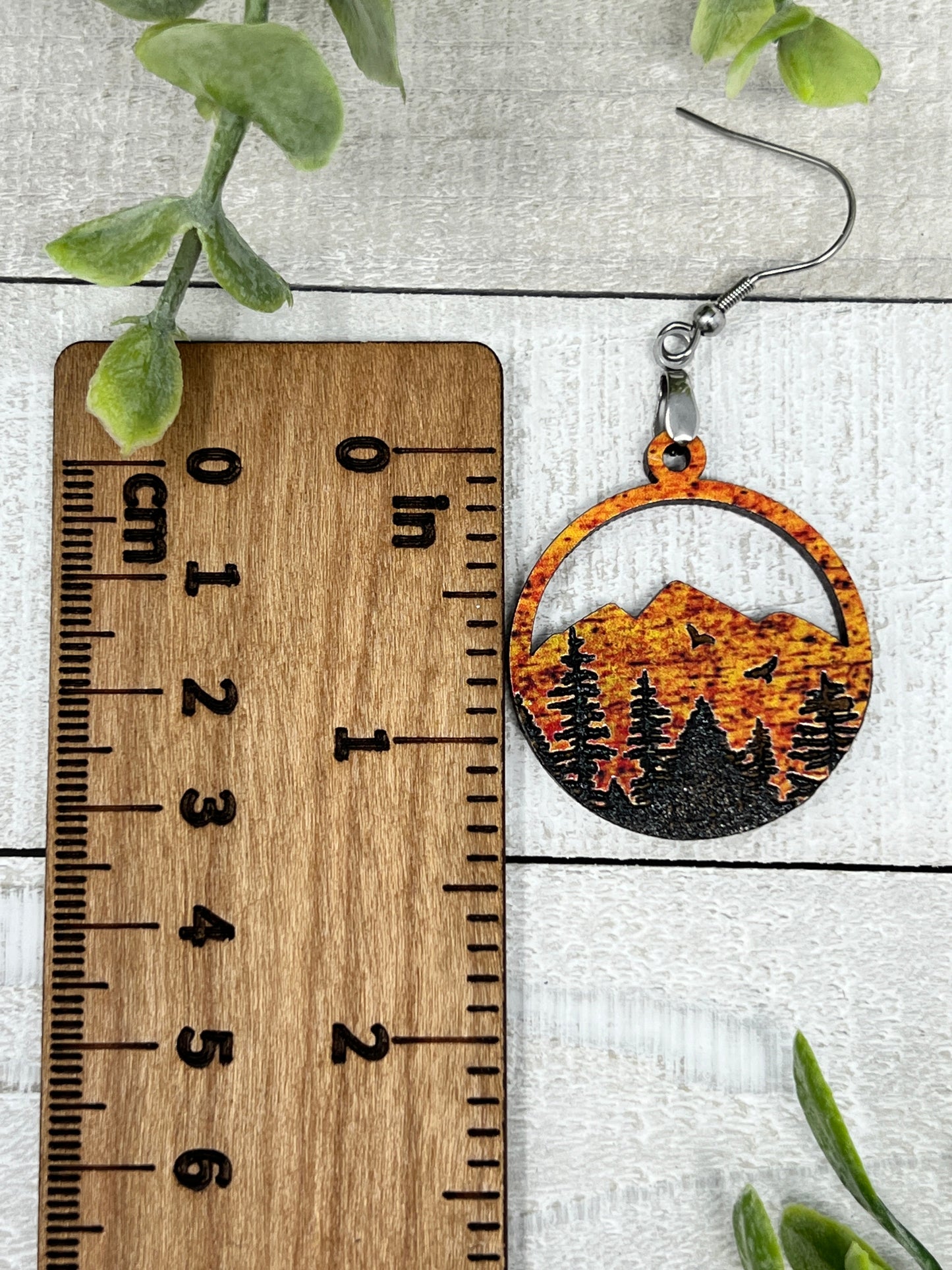 Mountain Forest with Birds - Fall Colors - Handcrafted Earrings