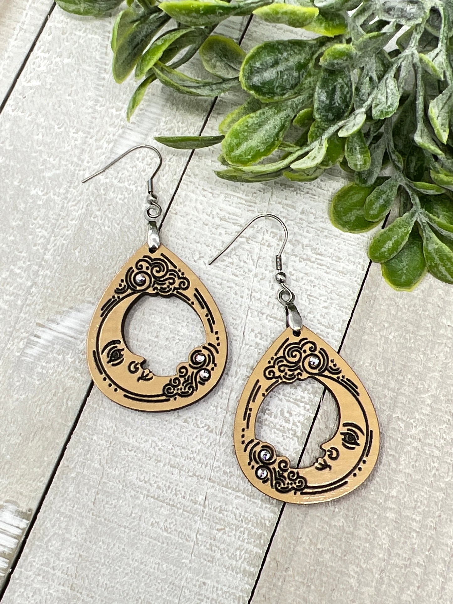 Crescent Moon Clouds Drop - Handcrafted Earrings