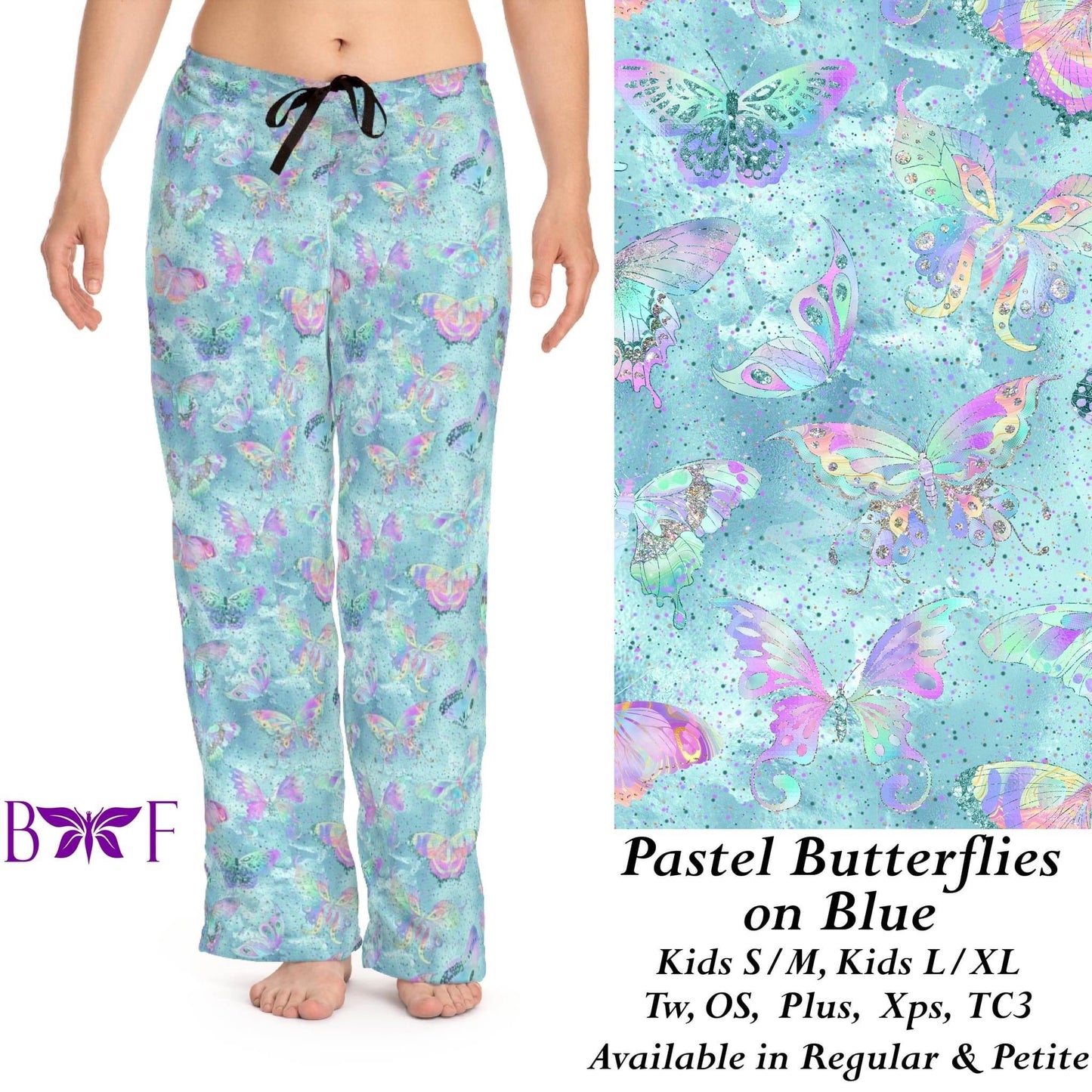 Pastel Butterflies on Blue- Leggings, Capri