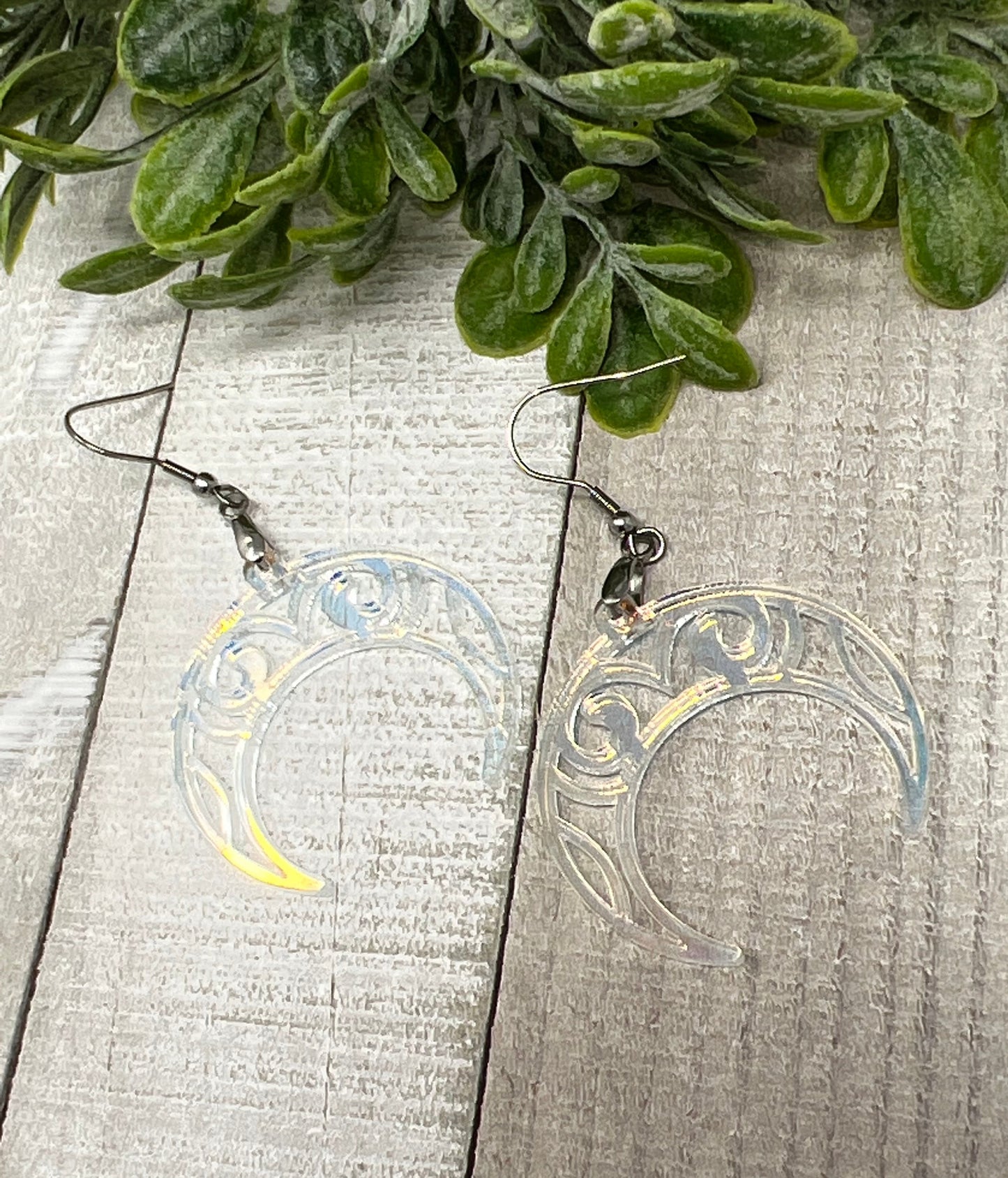 Iridescent Crescent Moon - Handcrafted Earrings
