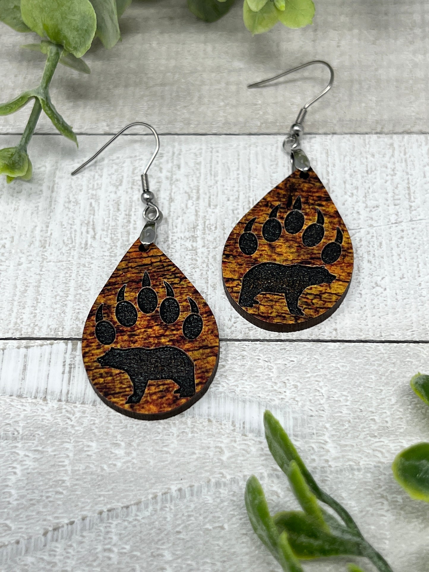 Bear Paw Drop - Fall Colors - Handcrafted Earrings