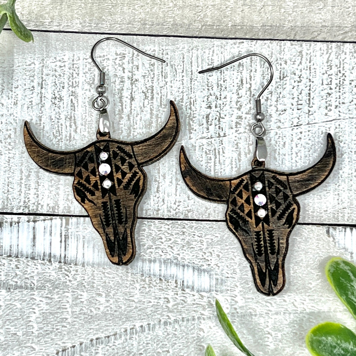Aztec Bull Skull Dark Rustic - Handcrafted Earrings