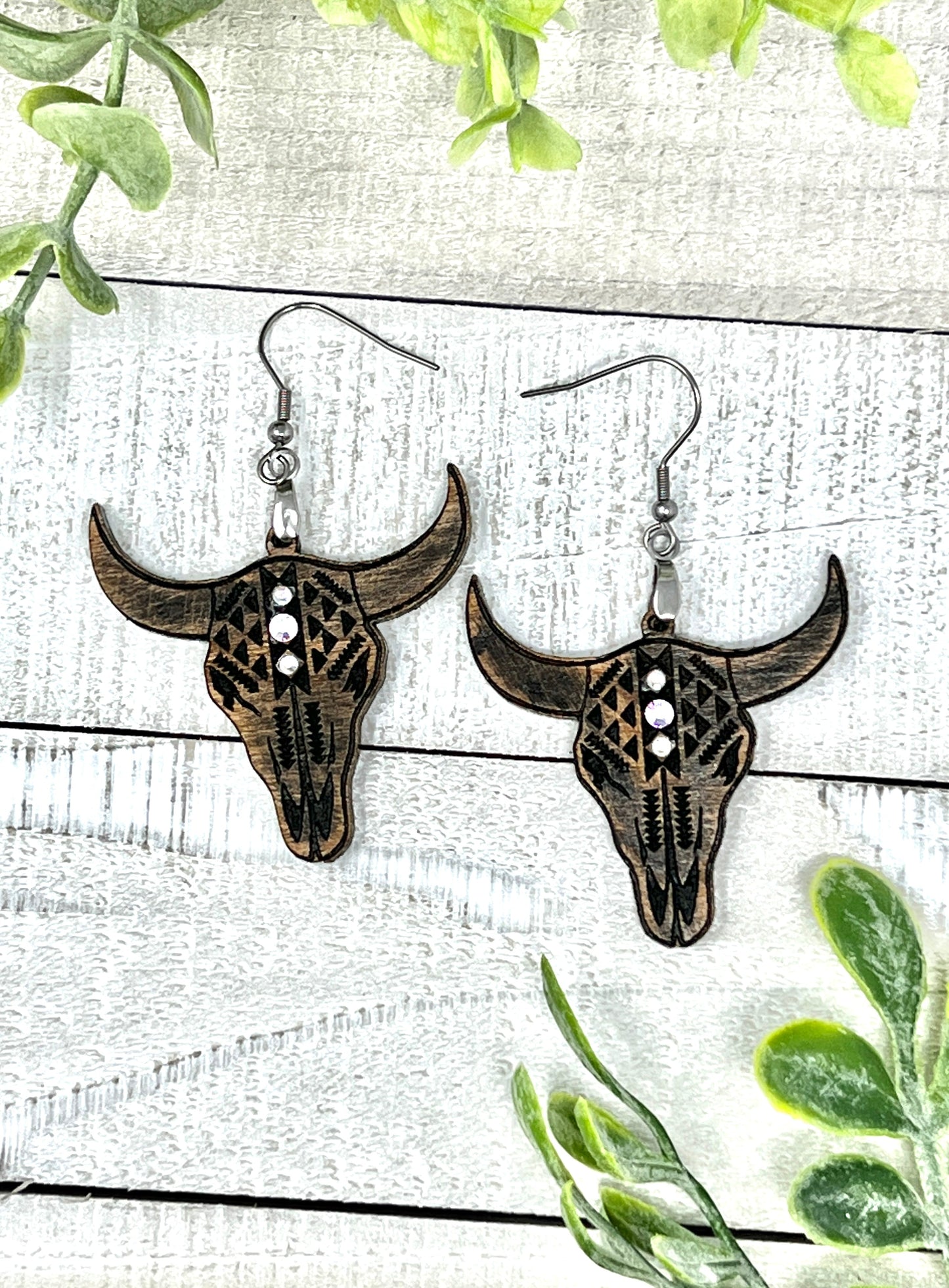 Aztec Bull Skull Dark Rustic - Handcrafted Earrings