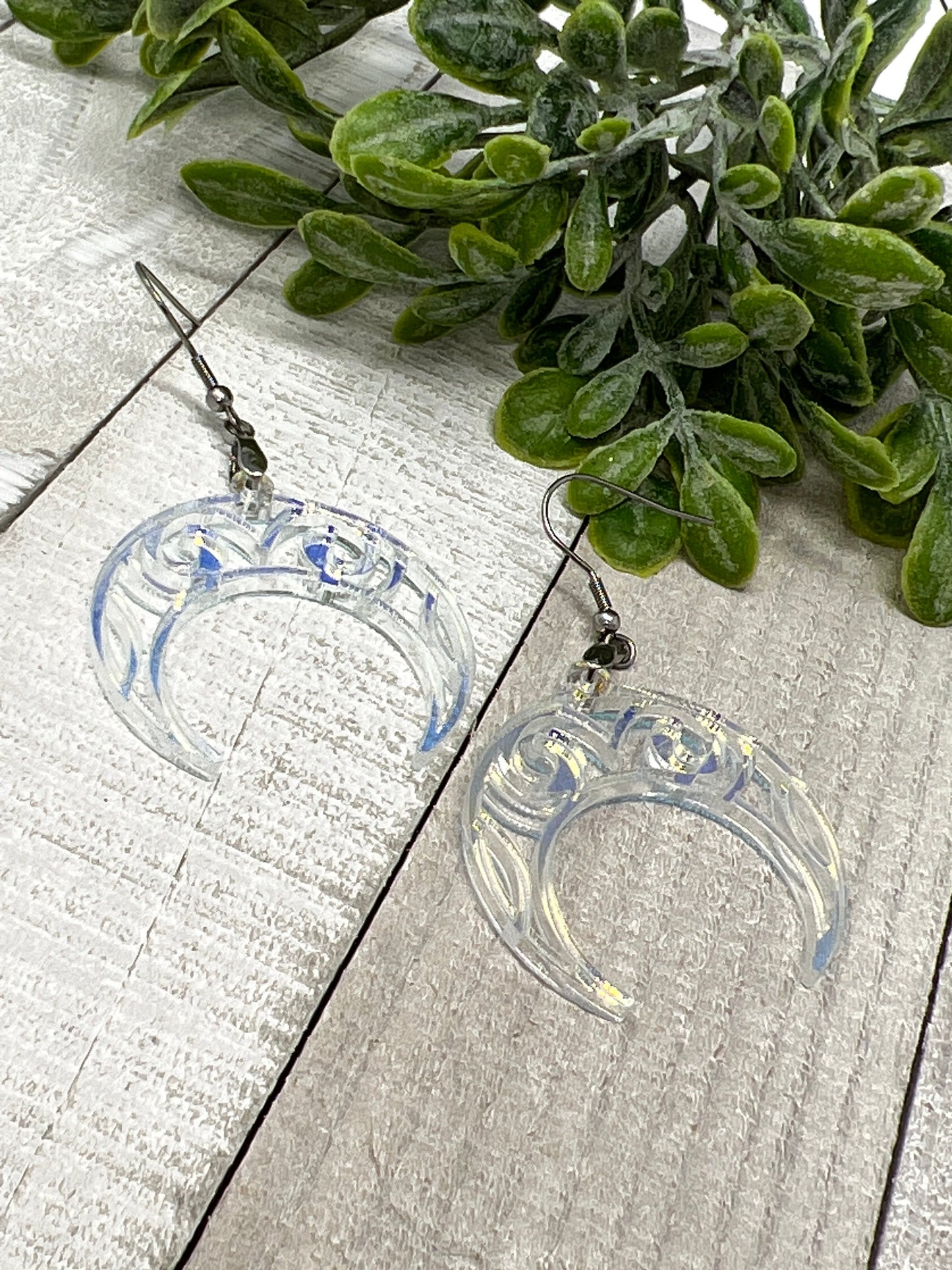 Iridescent Crescent Moon - Handcrafted Earrings
