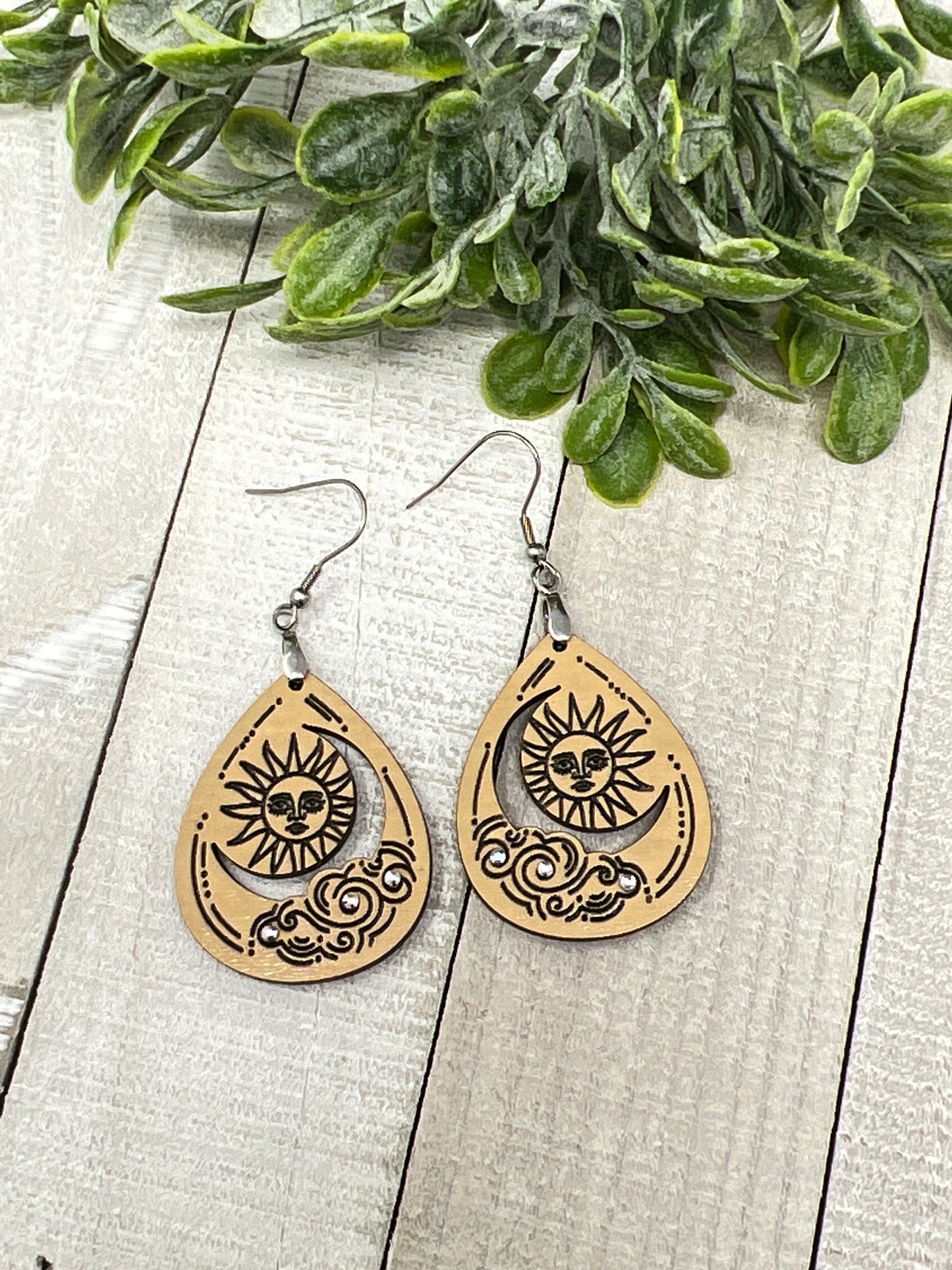 Sun Crescent Moon Clouds Drop - Handcrafted Earrings