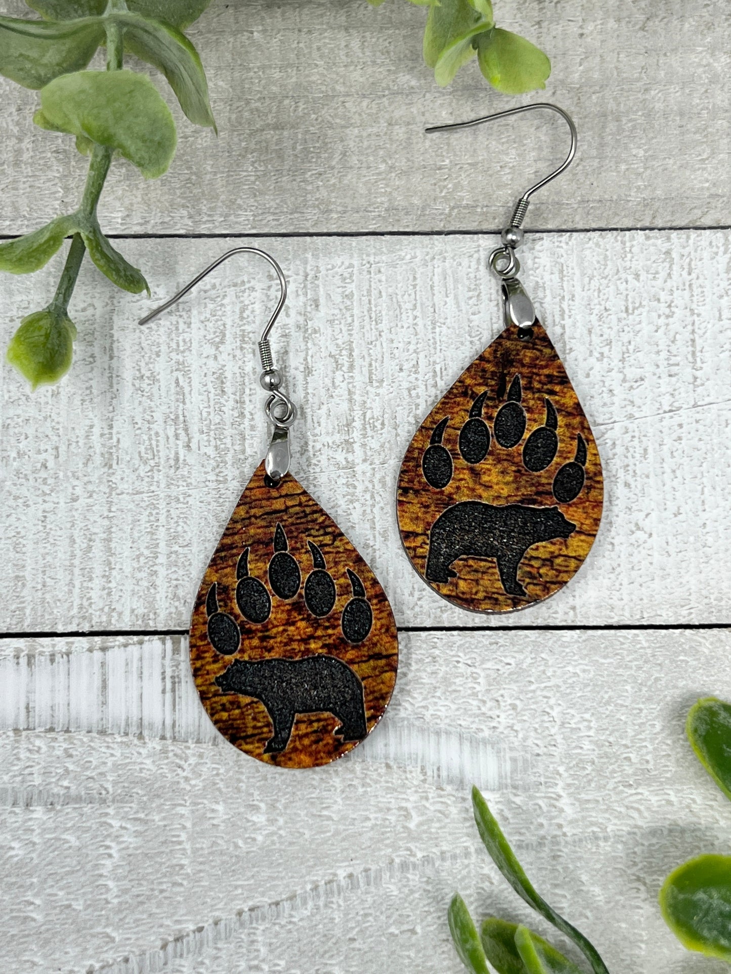 Bear Paw Drop - Fall Colors - Handcrafted Earrings