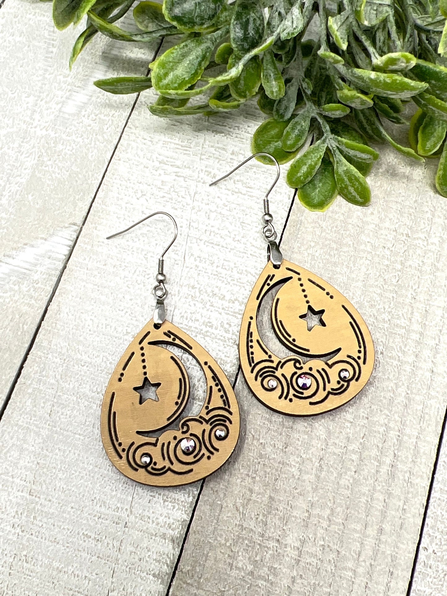 Star and Crescent Moon Clouds Drop - Handcrafted Earrings
