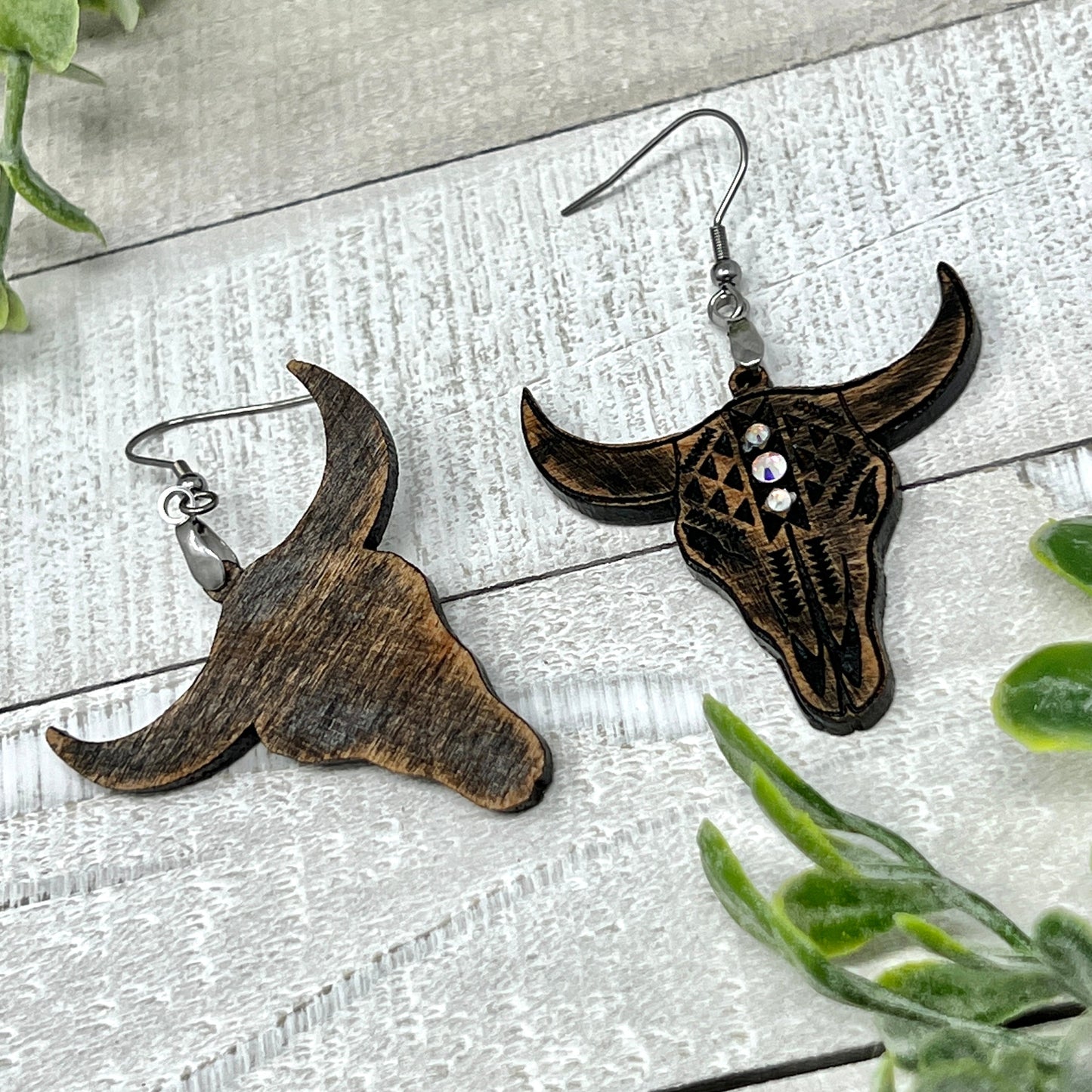 Aztec Bull Skull Dark Rustic - Handcrafted Earrings