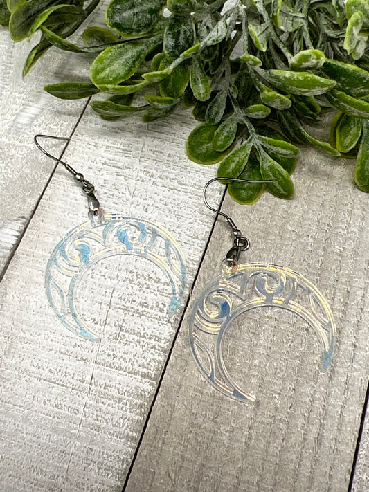 Iridescent Crescent Moon - Handcrafted Earrings