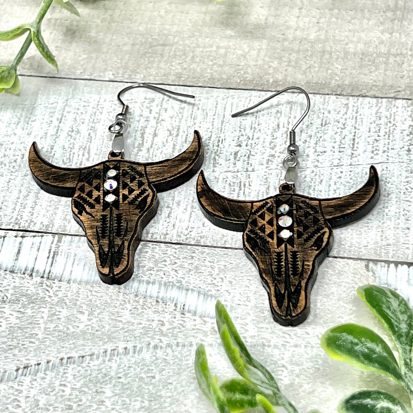 Aztec Bull Skull Dark Rustic - Handcrafted Earrings