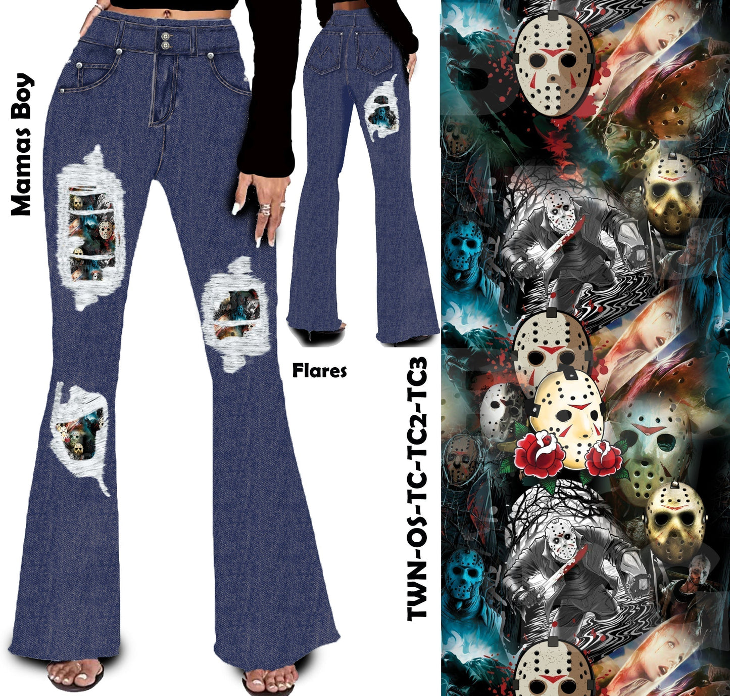 Mommas Boy Peek A Boo Faux Denim Yoga Flares with Pockets