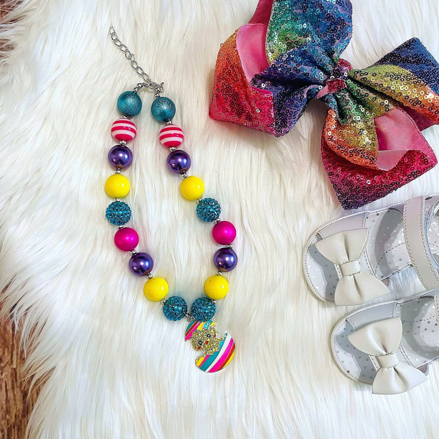 Rhinestone Easter Egg Bright Bubblegum Necklace