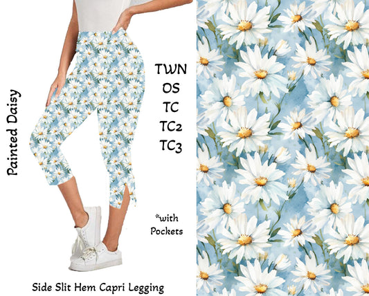 Painted Daisy - Side Slit Hem Capri Leggings with Pockets Preorder Closes 2/23