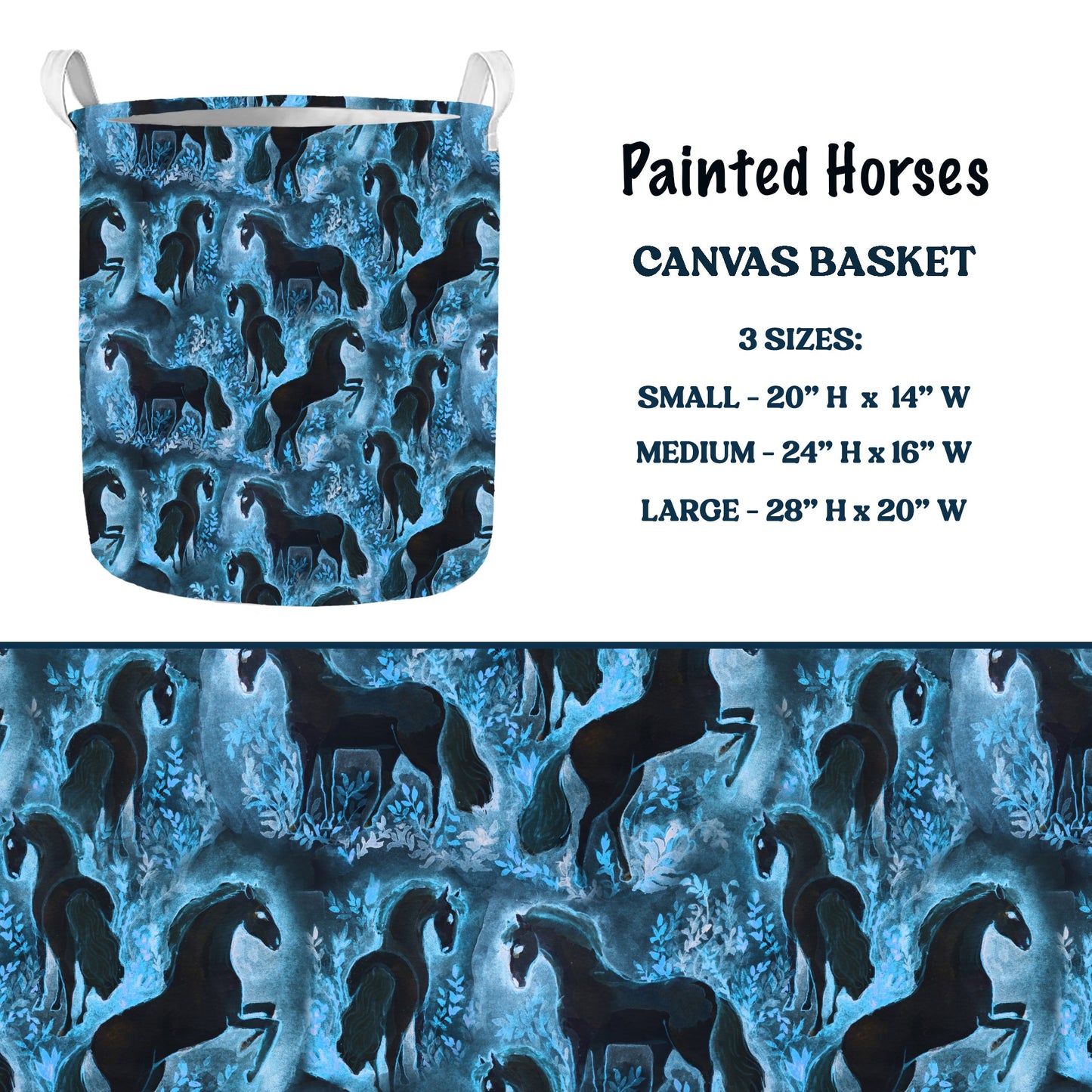 Painted Horses Multi Purpose Canvas Baskets 3 Sizes closes 7/11 eta 6/-8 weeks