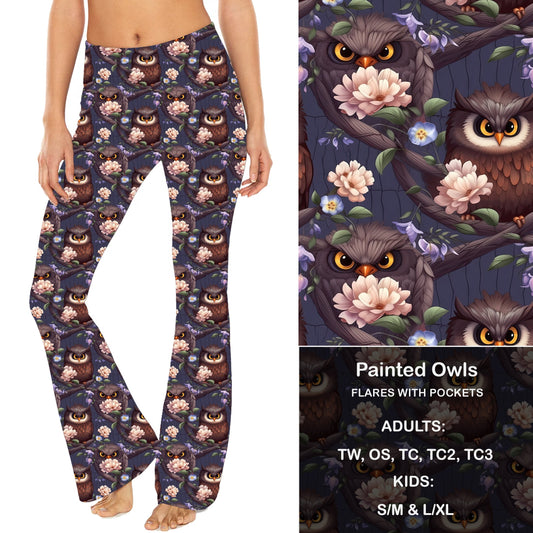 Painted Owls - Yoga Flares with Pockets Preorder Closes 8/22 eta Sept.
