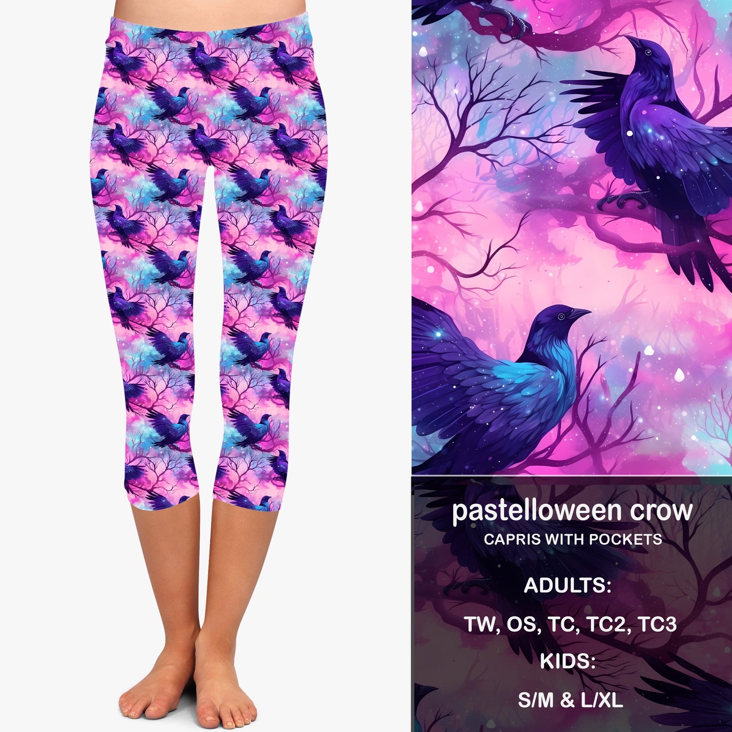 PASTELLOWEEN CROW - Leggings & Capris with Pockets Preorder Closes 7/31