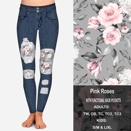 Pink Roses Peekaboo Leggings with Pockets Preorder Closes 2/15 eta March