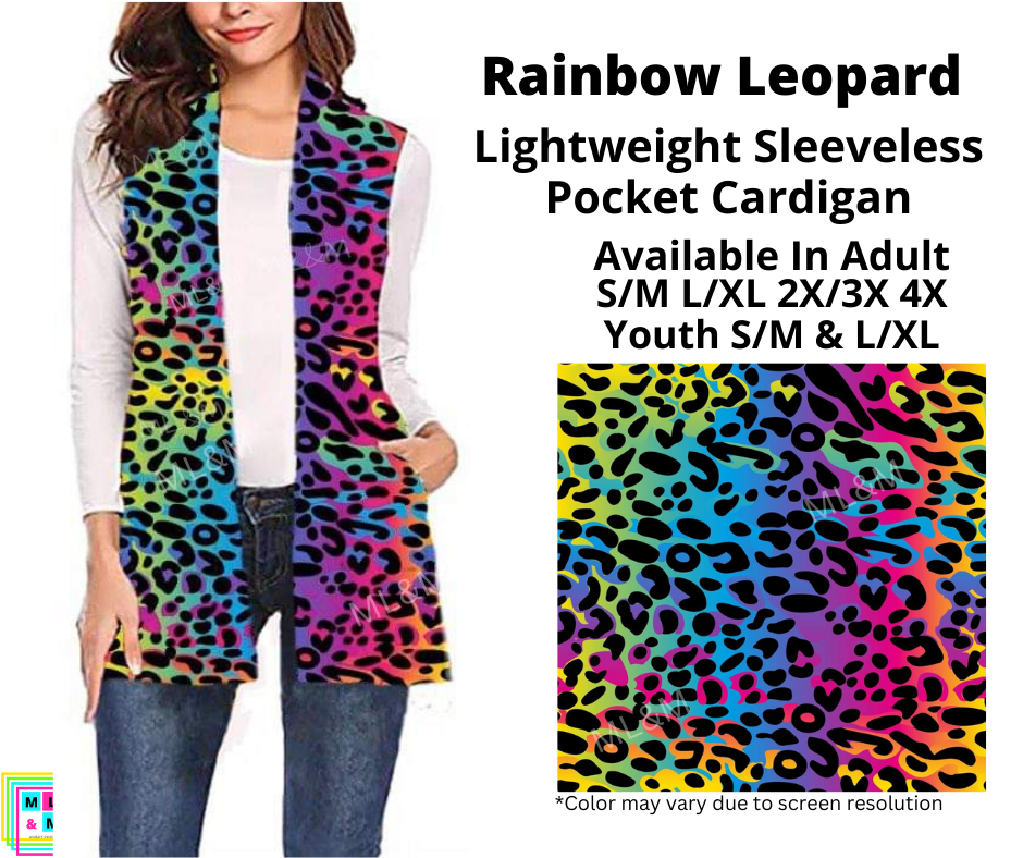 Rainbow Leopard Sleeveless Pocket Cardigan