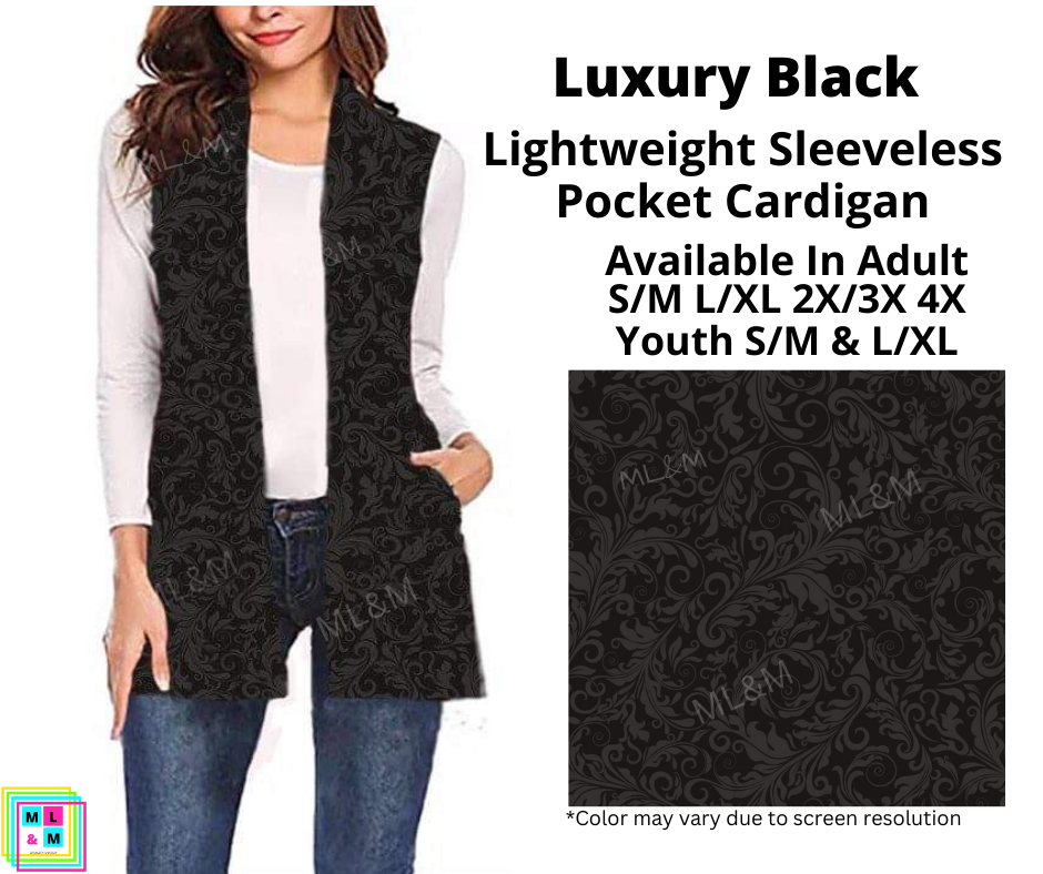 Luxury Black Sleeveless Pocket Cardigan