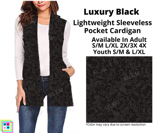 Luxury Black Sleeveless Pocket Cardigan