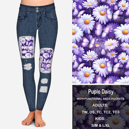 Purple Daisy Peekaboo Leggings with Pockets Preorder Closes 2/15 eta March