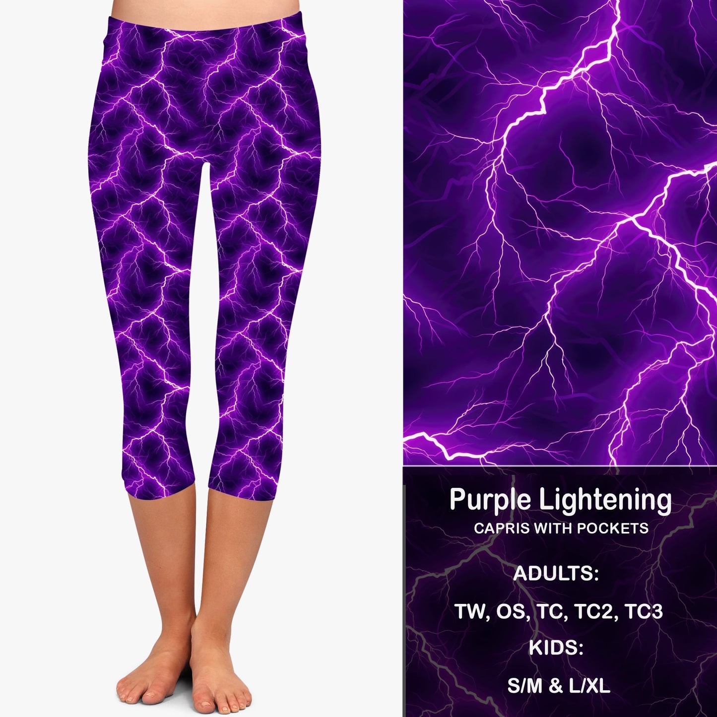 PURPLE LIGHTENING - Leggings & Capris with Pockets Preorder Closes 7/31