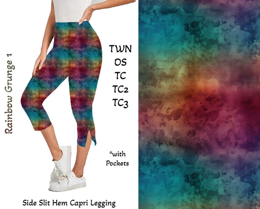 Rainbow Grunge 1 - Side Slit Hem Capri Leggings with Pockets Preorder Closes 2/23