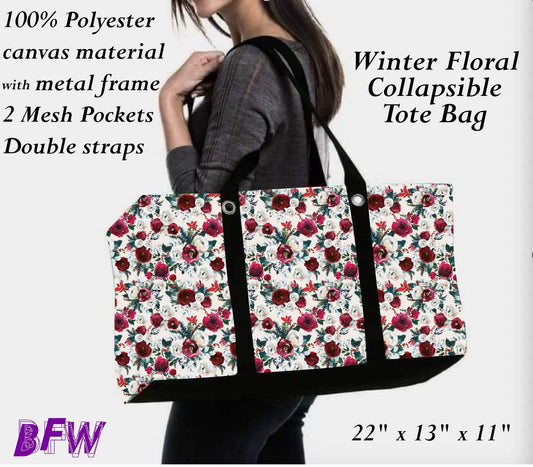Winter floral large tote and 2 inside mesh pockets