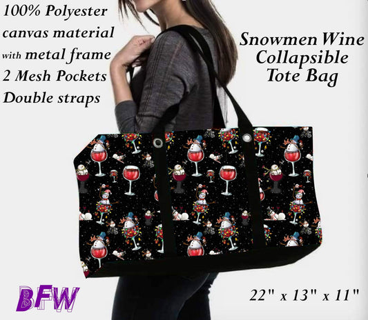 Snowman wine large tote and 2 inside mesh pockets