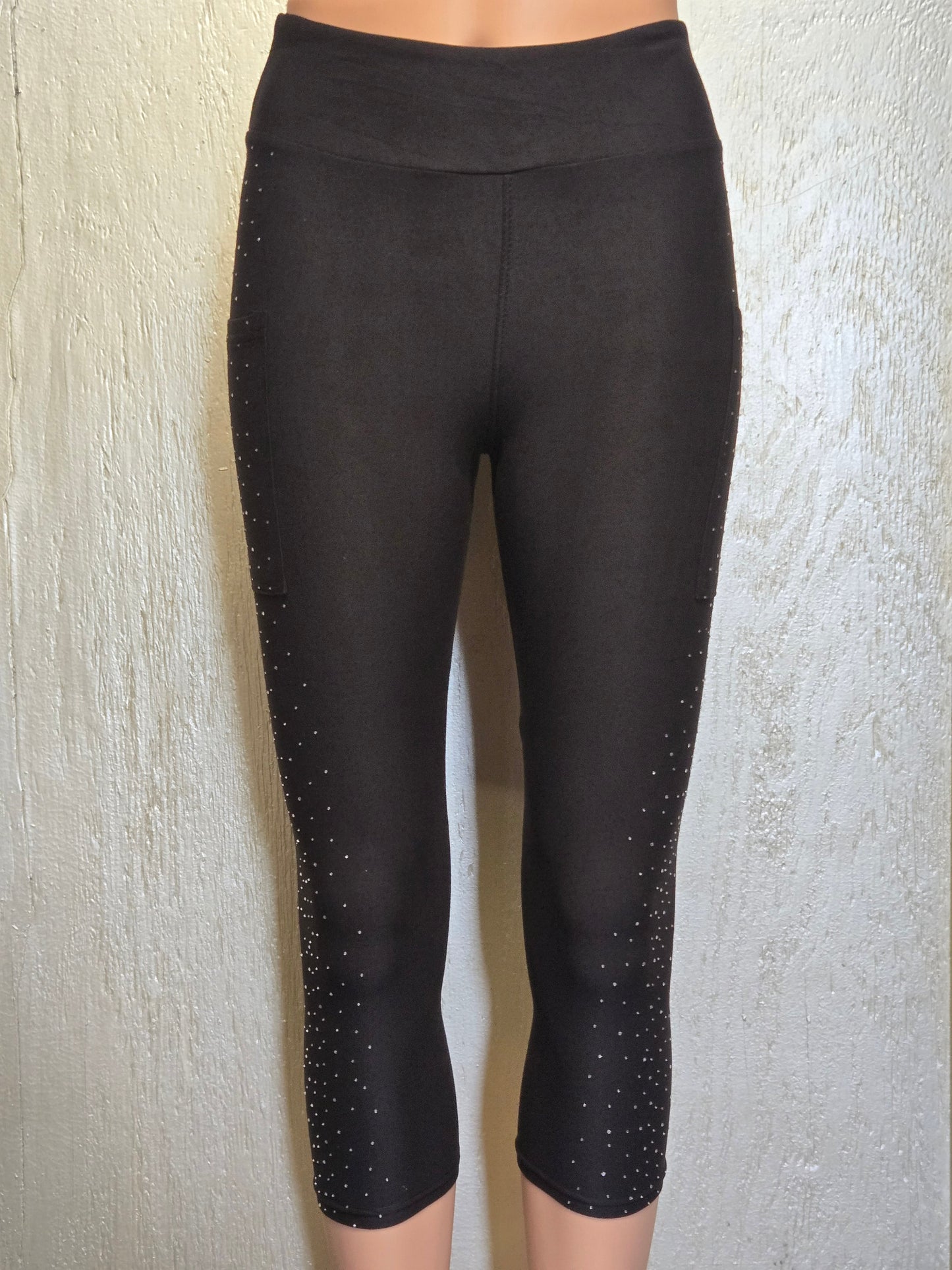 Black side gemstone capris and leggings with pockets REAL GEMSTONES