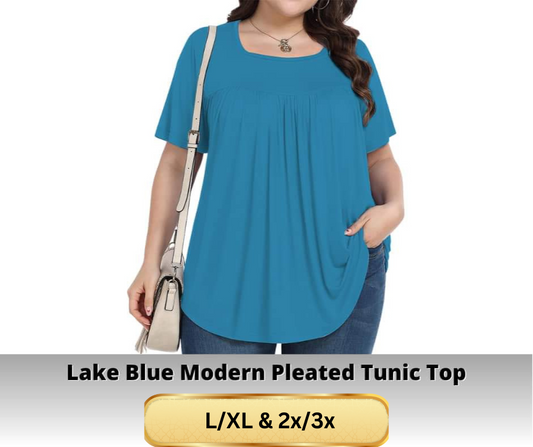 Lake Blue Pleated Tunic Top