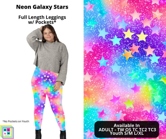 Neon Galaxy Stars Full Length Leggings w/ Pockets