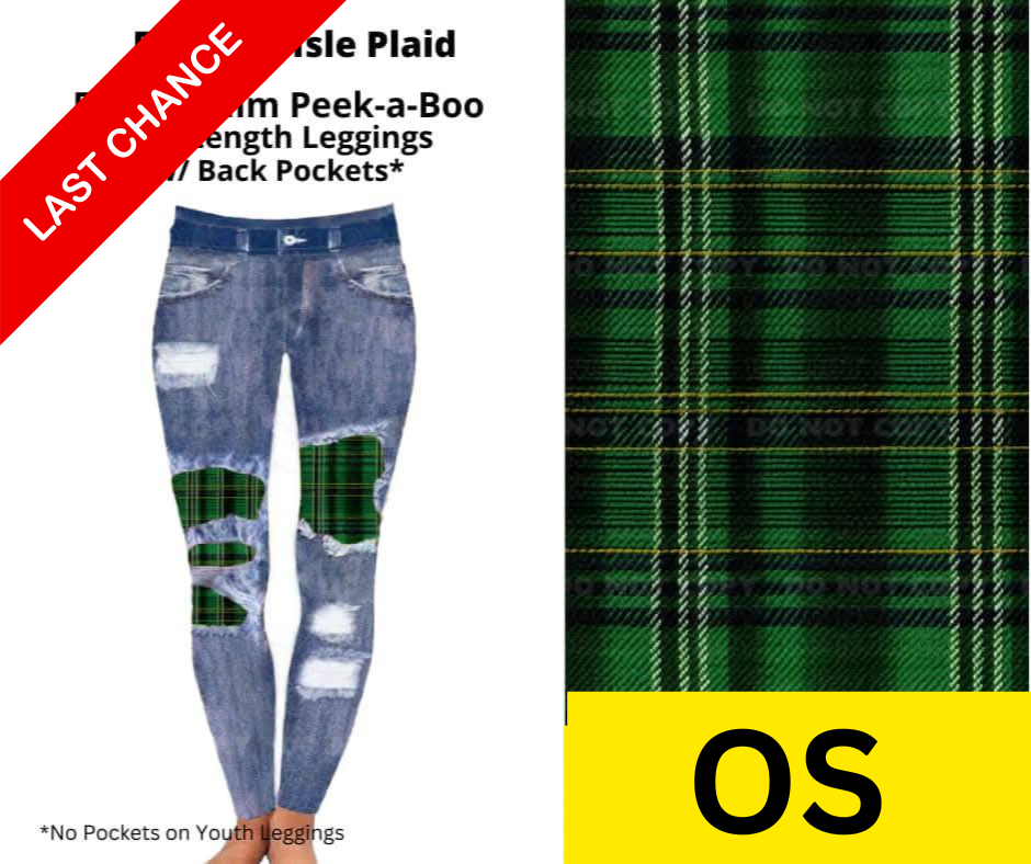 Emerald Isle Plaid Faux Denim Full Length Peekaboo Leggings